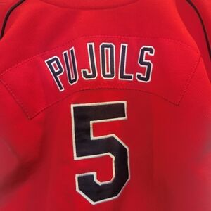 NIKE MLB TEAM CARDINAL PUJLOS 5 BUTTON UP JERSEY in Red/Blue Size Youth Small
